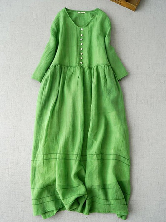 Literary And Retro Cotton And Linen V-neck Half-sleeved Dress