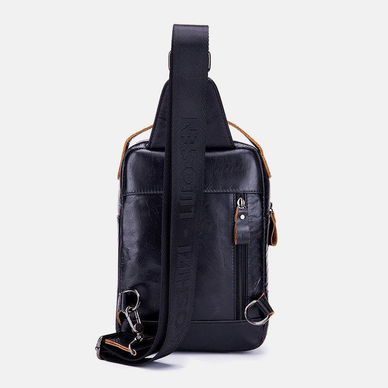 lovevop Men Genuine Leather Retro Business Casual Solid Color Leather Shoulder Bag Crossbody Bag Chest Bag