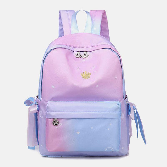 lovevop Women Oxford Color Gradient Earphone Hole BowKnot Casual Studeng Bag Backpack