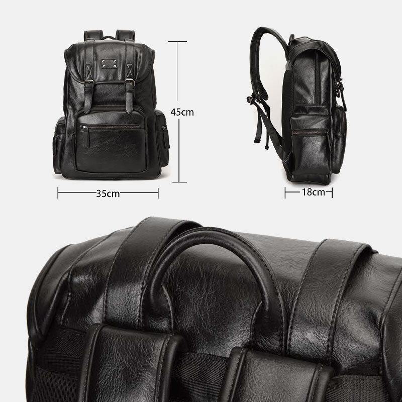 lovevop Men Faux Leather Multi-pocket Large Capacity 14 Inch Laptop Bag Travel Backpack