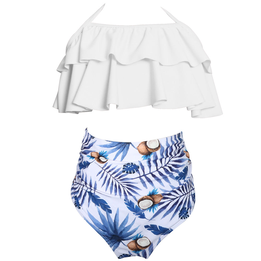 Ruffle Print  White Bikini Family Matching Swimwear