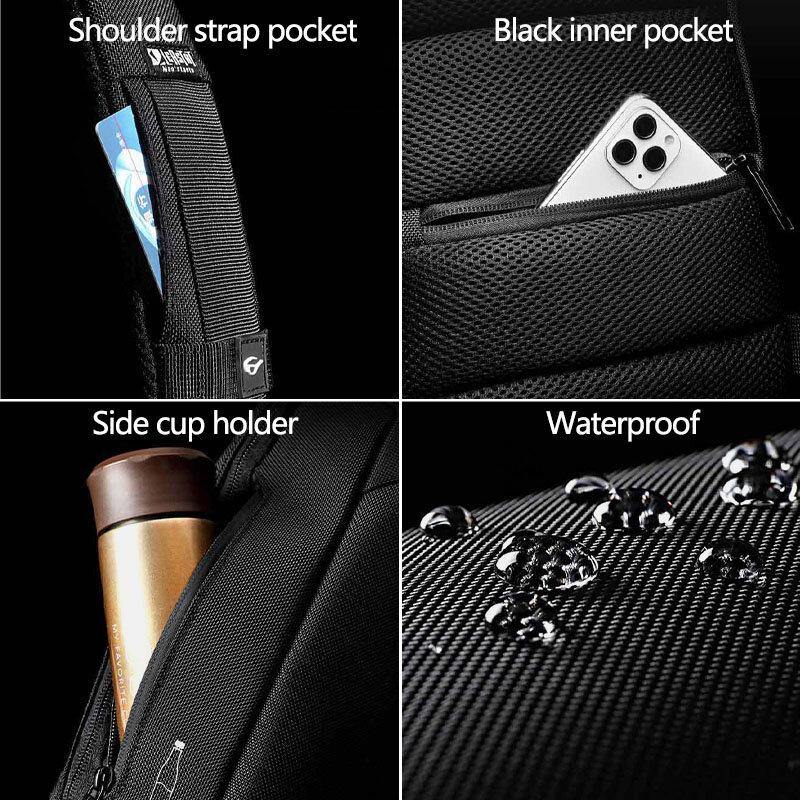 lovevop Men Oxford Password Lock Anti-theft Reflective Strip Design Waterproof Multi-pockets Crossbody Sling Bag Chest Bag