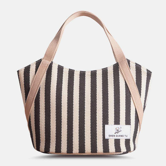 lovevop Women Canvas Striped Pattern Color Contrast Large Capacity Handbags Underarm Bag Shoulder Bag