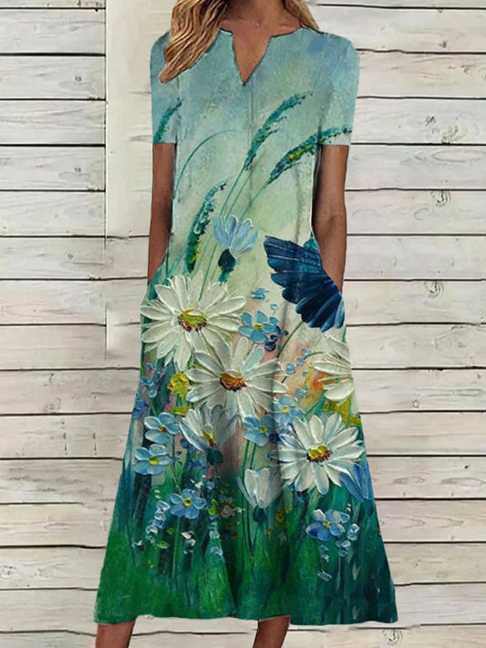 Women's Casual Floral Print Pocket Dress