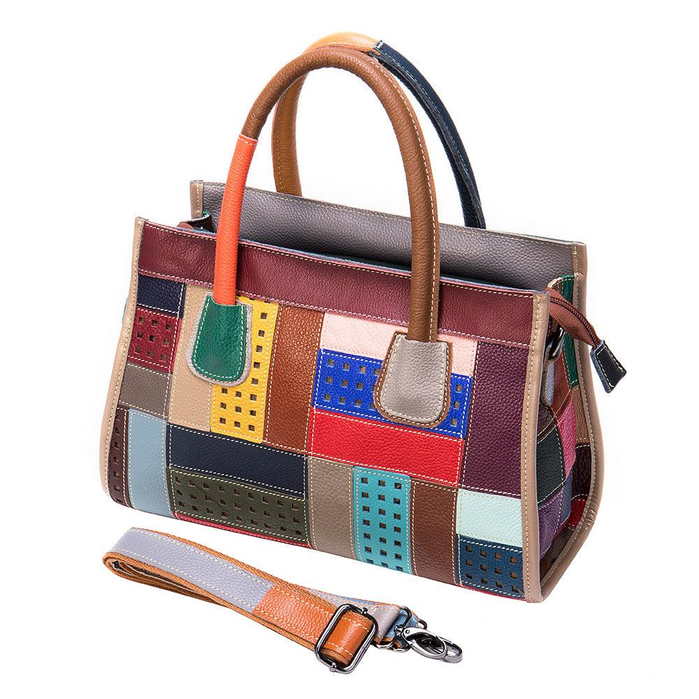 lovevop Cowhide color patchwork bag