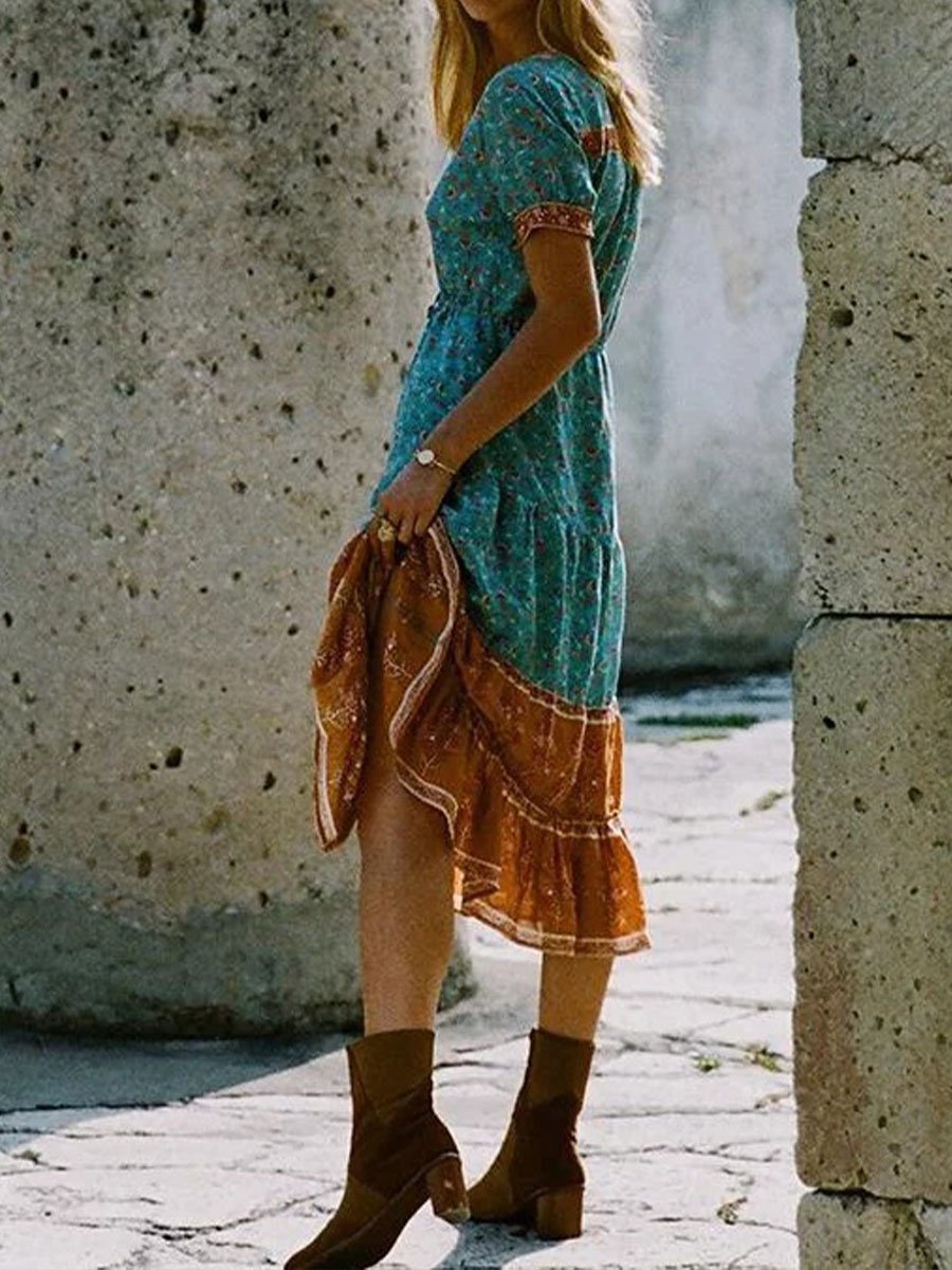 Women's Bohemian Resort Style Floral Oversized Skirt Dress