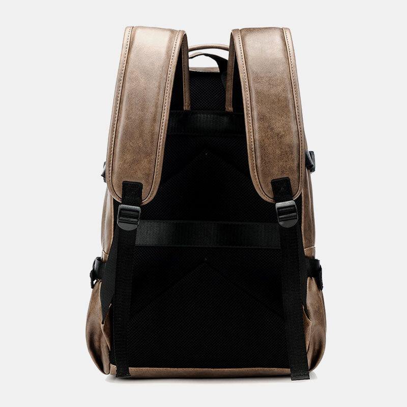 lovevop Men PU Leather USB Charging Business Casual Waterproof 14 Inch Laptop Bag Student School Bag Adjustable Backpack