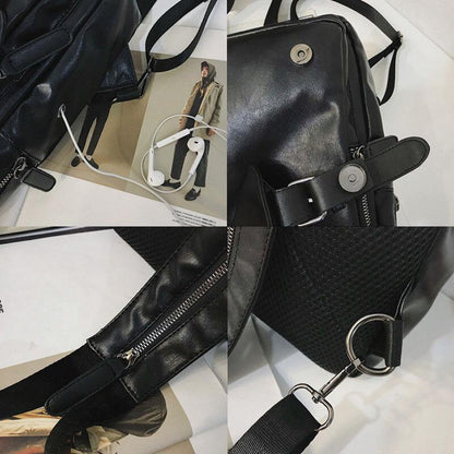 lovevop Men Retro Earphone Hole Multi-carry USB Charging Multi-Layers Waterproof Crossbody Bag Chest Bag Sling Bag