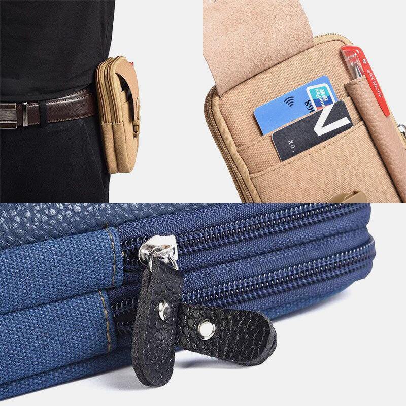 lovevop Men Canvas Multi-pocket Outdoor Sports 6.3 Inch Phone Bag Waist Bag Sling Bag