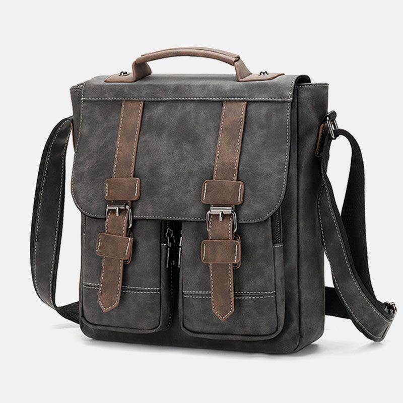 lovevop Men PU Leather Multi-pockets Vintage Casual Waterproof Breathable Crossbody Bags Shoulder Bags