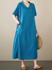 Lovevop Vintage Stripe Loose Pocket Dress