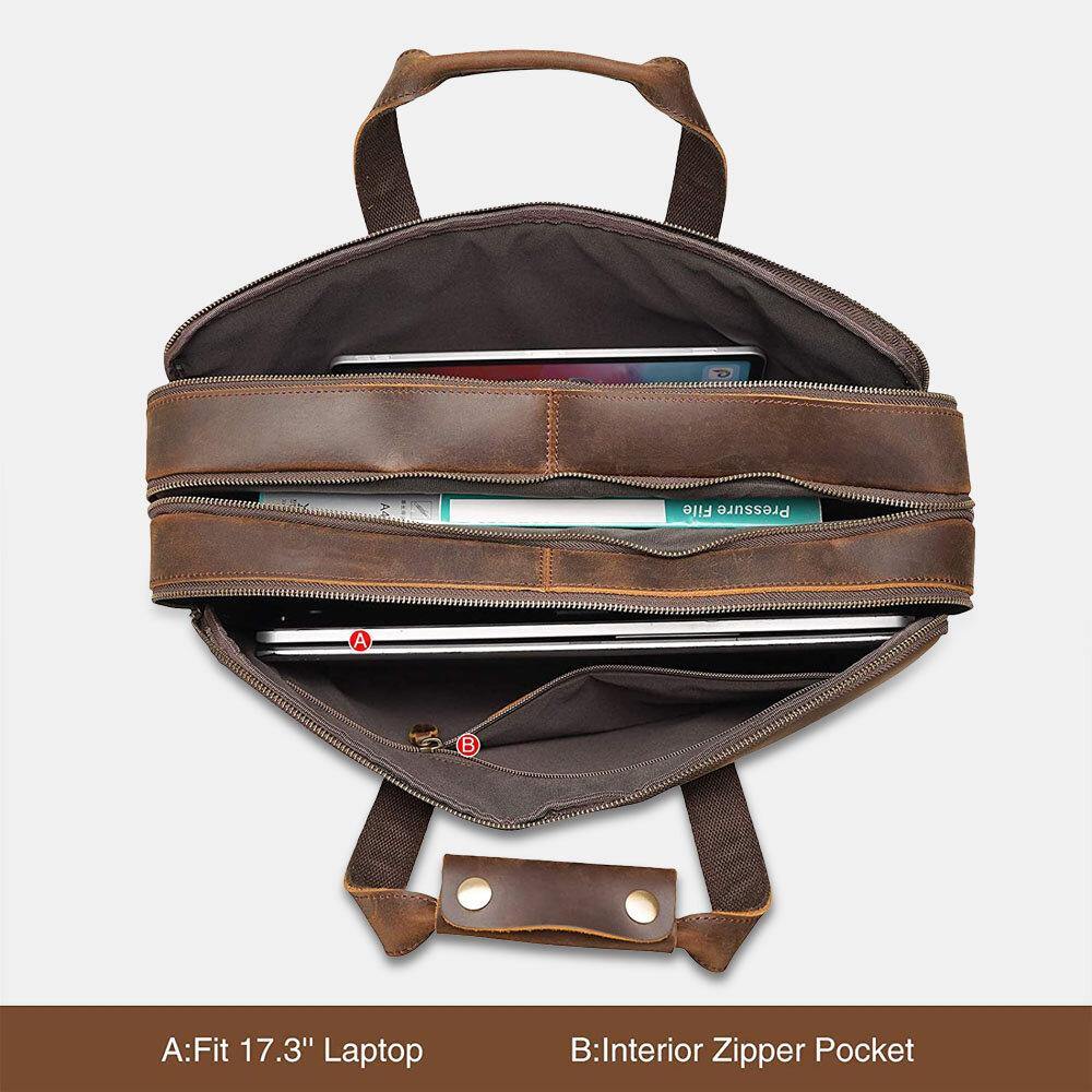lovevop E Ekphero Men PU Leather Multifunction Large Capacity Vintage 14 Inch Laptop Bag Multi-Layers Briefcase Handbag Crossbody Bag