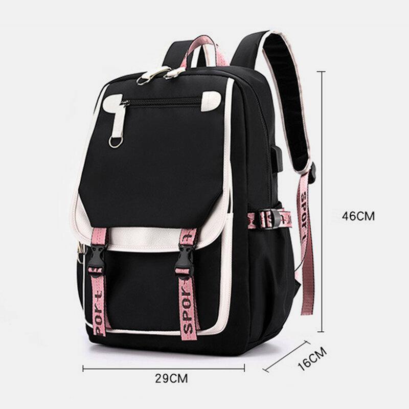 lovevop Women Printing USB Charging Large Capacity Backpack Student School Bag