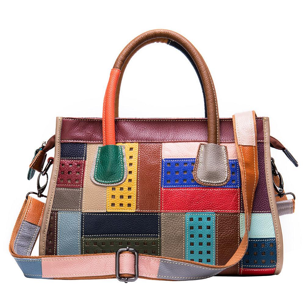 lovevop Cowhide color patchwork bag