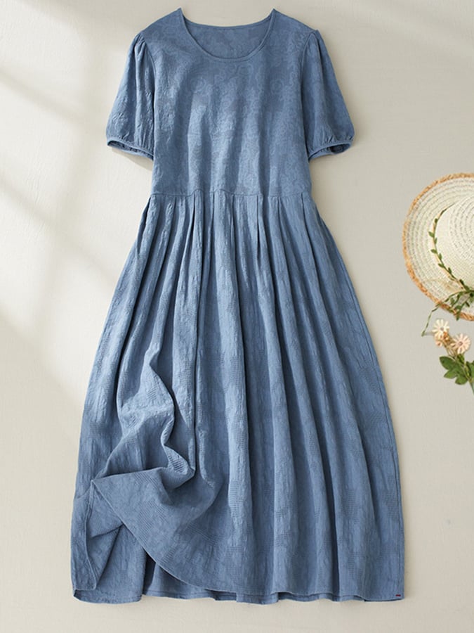 Lovevop Jacquard Vintage Bubble Sleeve Dress