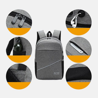 lovevop Men 3PCS Nylon USB Charging Wear-resistance Fashion Casual Laptop Bag Backpack Crossbody Bag Clutch Bag