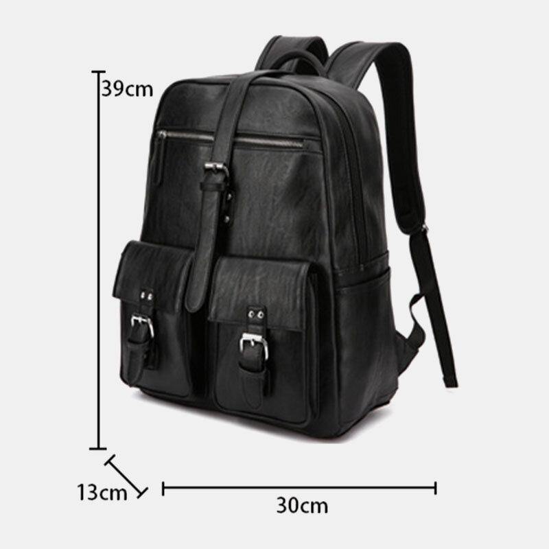 lovevop Men PU Leather Large Capacity Multi-pocket Vintage 14 Inch Laptop Backpack