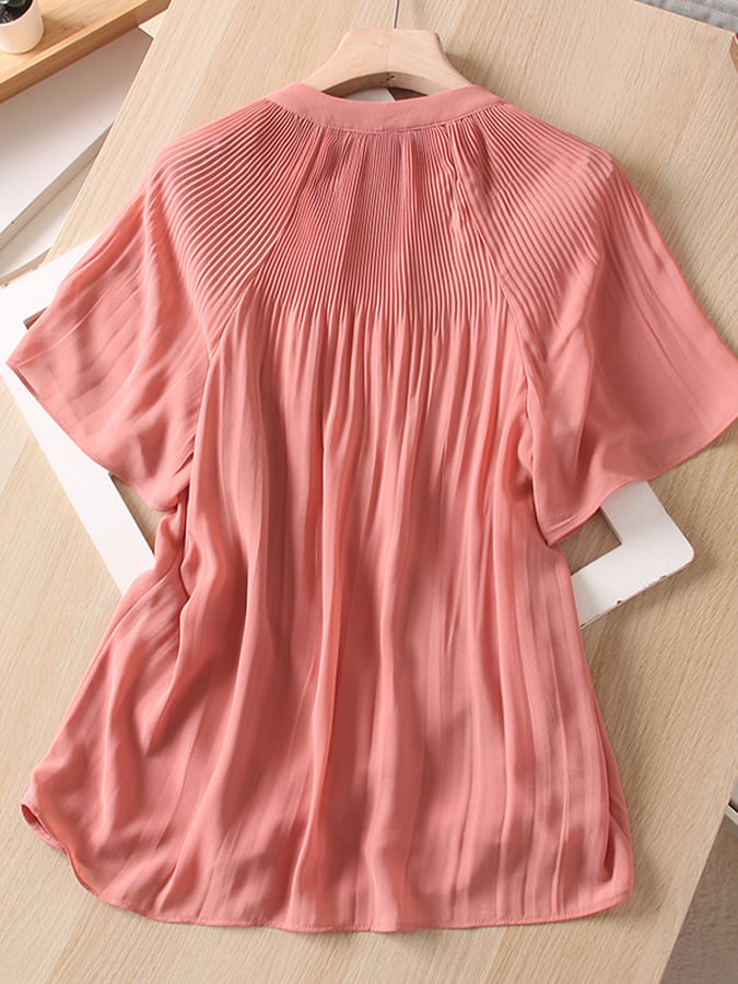 Lovevop Fashion Pleated V-Neck Shirt