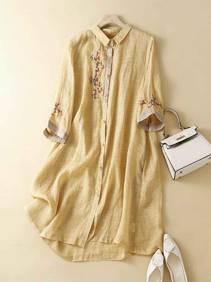 Lovevop Cotton And Linen Embroidered Contrasting Ethnic Style Dress