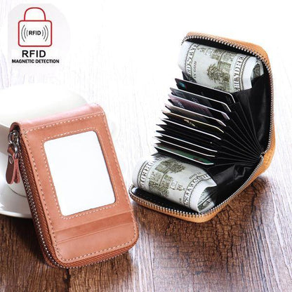 elvesmall RFID Blocking Wallet Men Women Cow Leather 12 Card Slots Card Holder Wallet