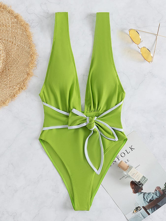 One-Piece Deep V-Neck Big Open Back Sexy Swimsuit
