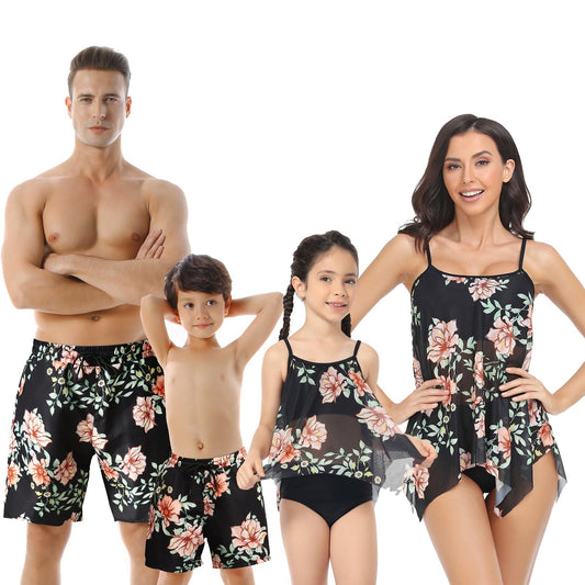 「🎁Father's Day Sale - 50% OFF」Family Matching Black Floral Printed Swimsuits