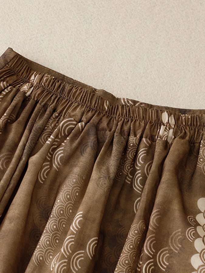 Lovevop Vintage Print Lined Sheer Oversized Skirt