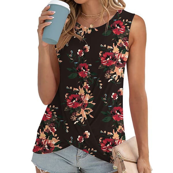 Casual round neck print twist knot undershirt T-shirt female