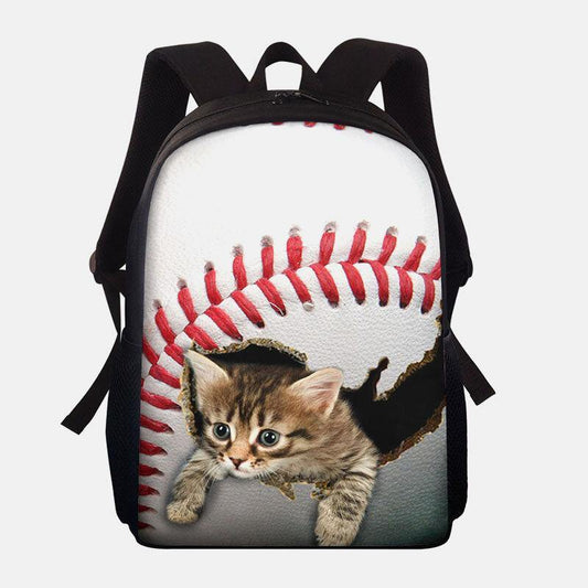 lovevop Unisex Dacron Large Capacity Cat Dog in the Baseball Football Pattern Printing Backpack School Bag