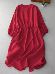 Lovevop Solid Color Drawstring Dress