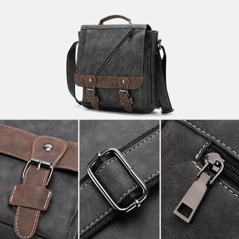 lovevop Men PU Leather Large Capacity Vintage Casual Waterproof Breathable Crossbody Bags Shoulder Bags Handbag