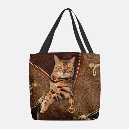 lovevop Women Canvas Cute 3D Three-dimensional Vision Cat Pattern Shoulder Bag Handbag Tote