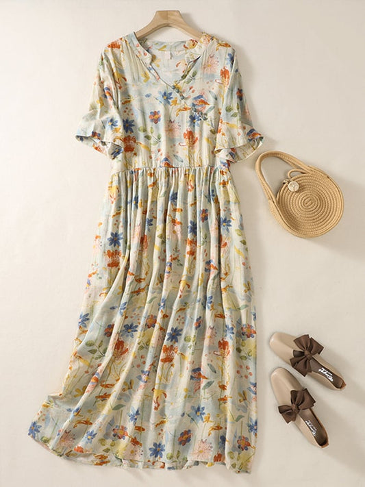 Lovevop Printed Loose Sweet Short Sleeved Dress