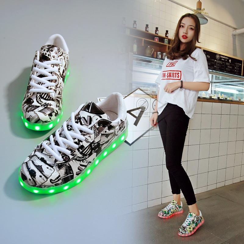 lovevop Fashion Graffiti Casual LED Colorful Luminous Shoes
