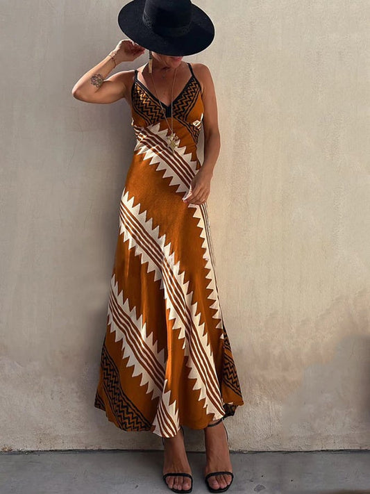 Women'S Casual Holiday V Neck Sleeveless Print Dress