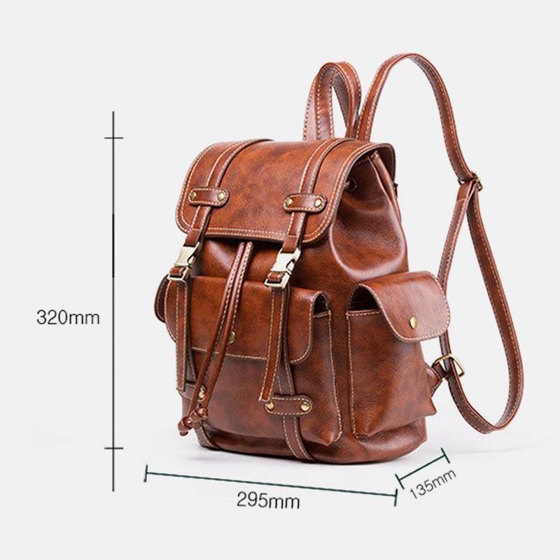 lovevop Unisex Faux Leather Business Retro Solid Color Daily Large Capacity School Bag Backpack