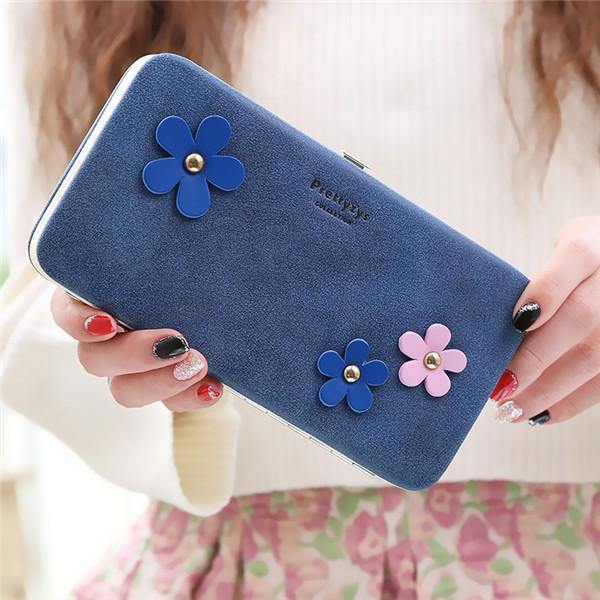 lovevop Women Flower 5.5 Inch Phone PU Wallet Case Cover Long Wallet