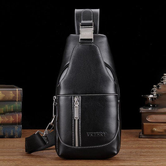 lovevop Men PU Leather Casual Multifunction Earphone Hole Crossbody Bag Chest Bag