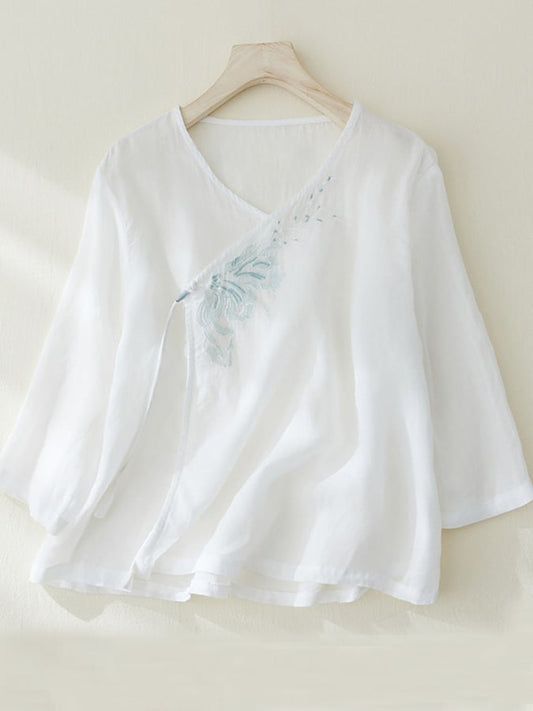 Lovevop Cotton Embroidered Loose And Thin Vintage Shirt