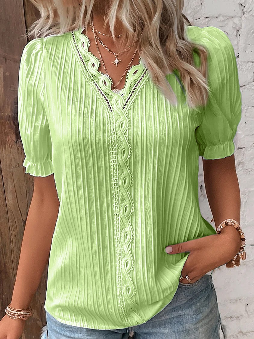 🔥V Neck Plain Lace Elegant Shirt