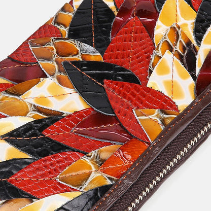 lovevop Women Genuine Leather Patchwork Vintage Wallet Purse Clutches Bag