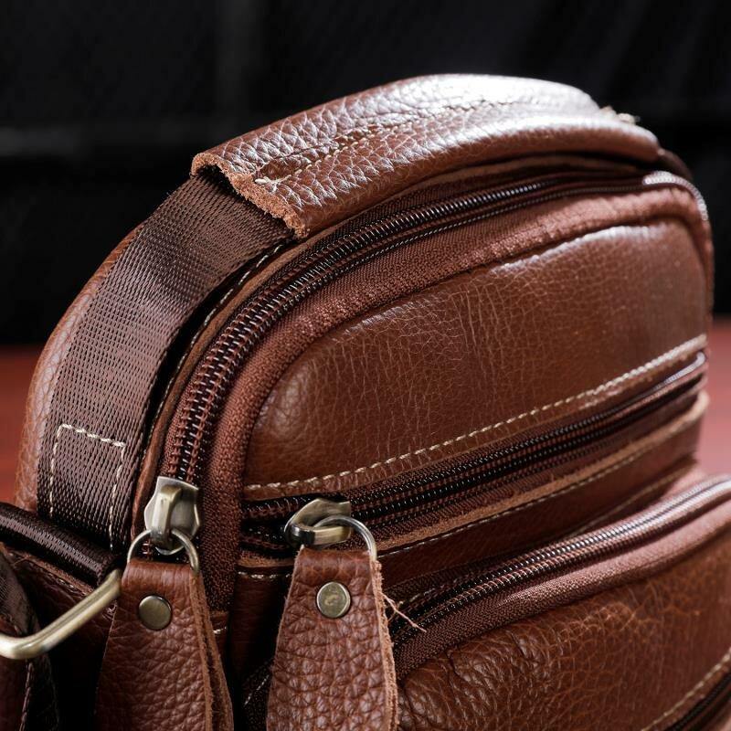 lovevop Men Genuine Leather Multi-pocket Vintage 6.3 Inch Phone Bag Crossbody Bags Shoulder Bag Handbag