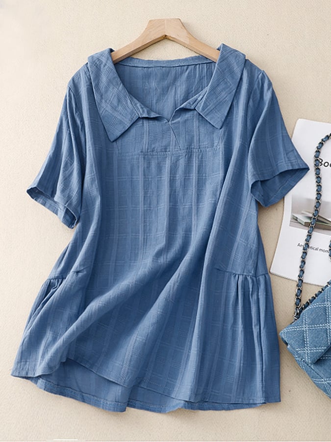 Lovevop Cotton Fashion Loose Shirt Collar Short Sleeved Shirt