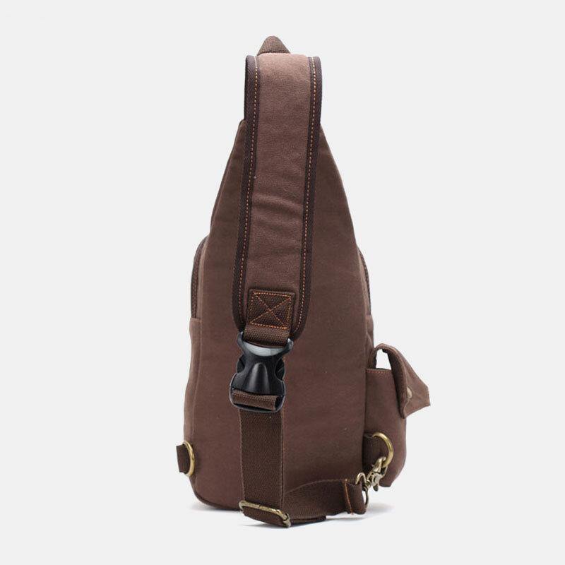 lovevop Men Genuine Leather And Canvas Travel Outdoor Carrying Bag Personal Crossbody Bag Chest Bag