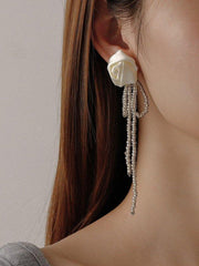 lovevop Stylish Chic Flower Bow-Embellished Tassels Earrings