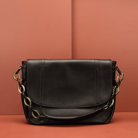 lovevop Real leather black flip shoulder bag