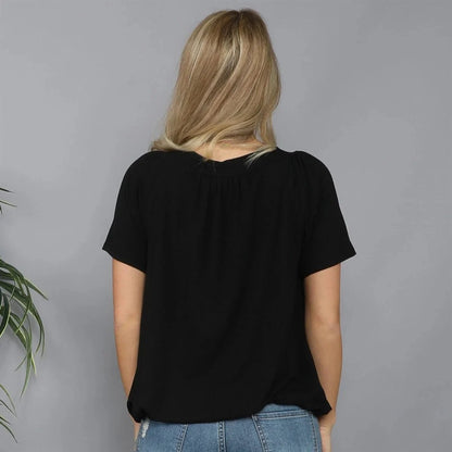 Solid Color Pleat Design T-shirt Top