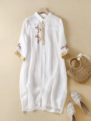 Lovevop Cotton And Linen Embroidered Contrasting Ethnic Style Dress