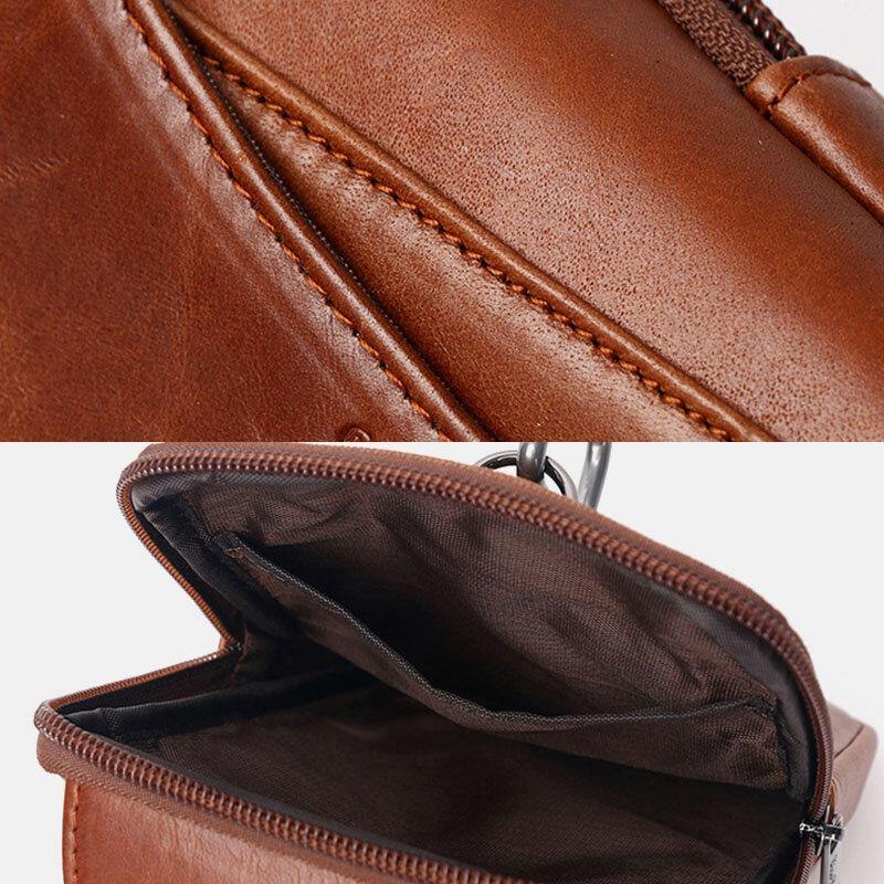 lovevop Men Genuine Leather Vintage Multifunctional 6.5 Inch Mini Phone Bag Crossbody Bag Waist Bag Cowhide Bag