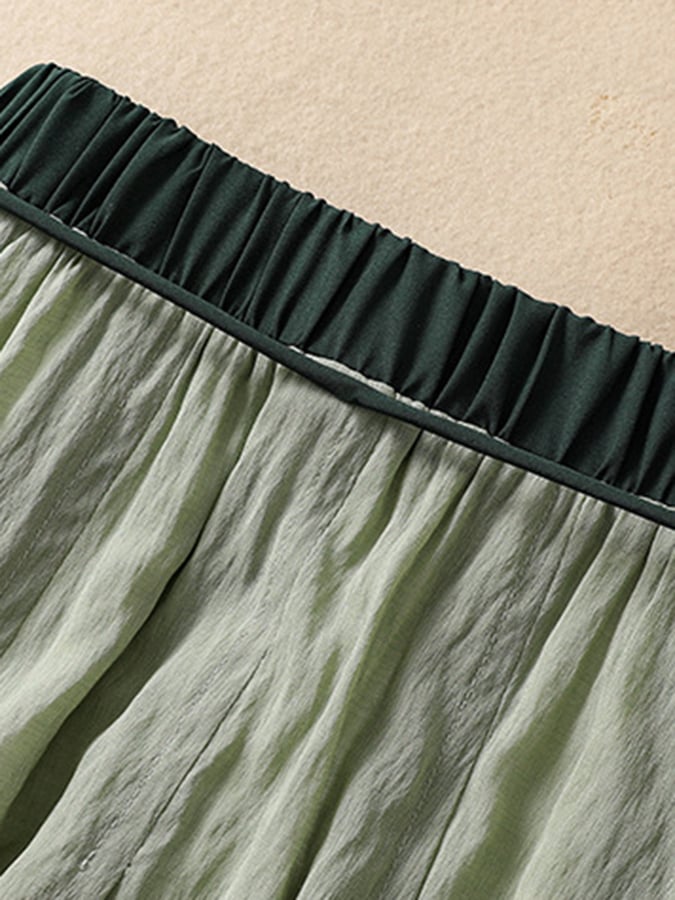 Lovevop Contrasting Color Double-Layer Anti-See-Through Elastic Waist Drape High-Waist Skirt